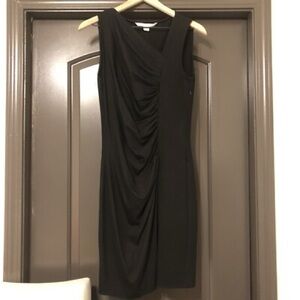 Diane von Furstenberg Black Midi Cocktail Dress Womens 8 Designer LBD